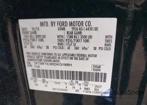 2013 Ford F-150 Xl from USA, damaged, VIN 1FTMF1CM5DKG19501